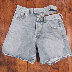 AGOLDE Light Wash Denim High-Waist Shorts